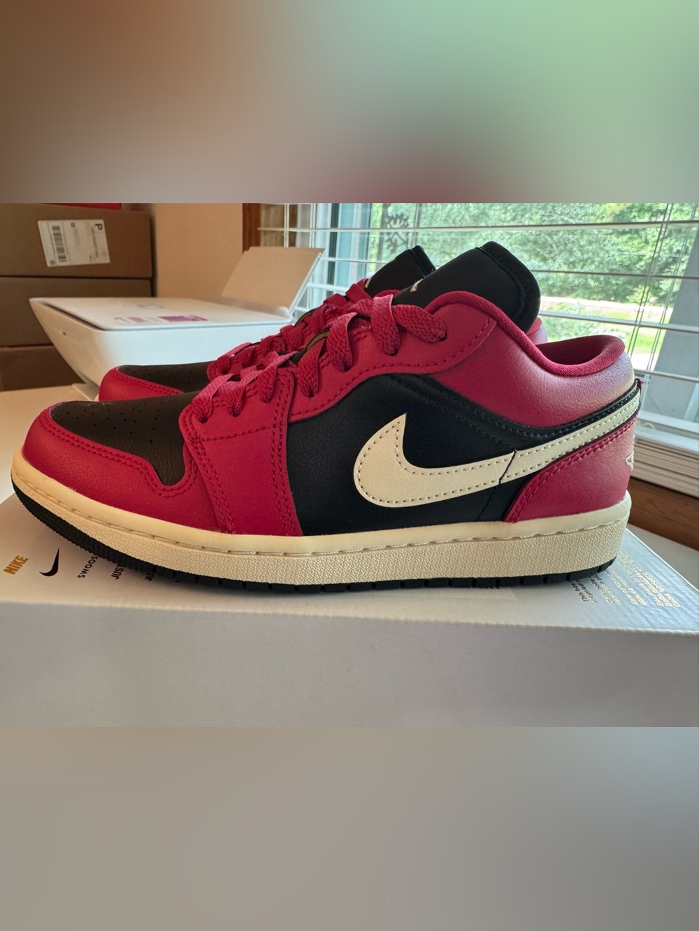 Jordan 1 Low Mystic Hibiscus Black, Size 7.5W. Brand New/Box, No Lid.